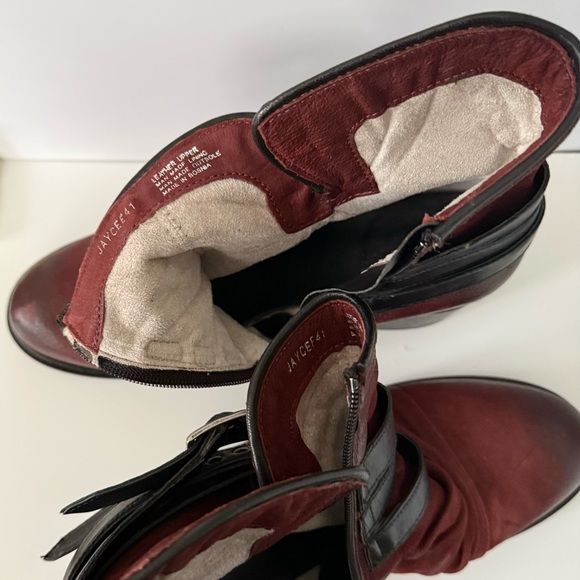 Miz Mooz Red-Burgundy and Black Leather Ankle Heeled Boots - Picture 4 of 6